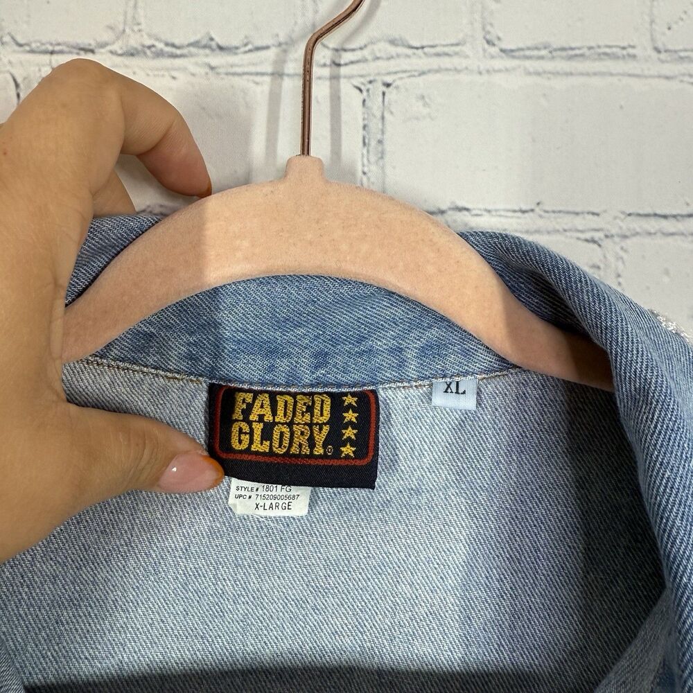 Vintage 90s Y2K Retro Denim Jacket Women XL Button Lace Grunge Fairy Crop Top - Picture 3 of 9